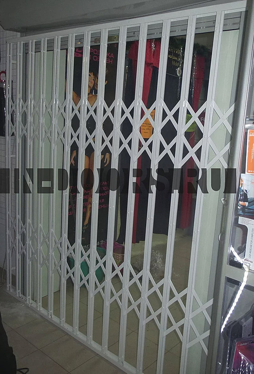 Сдвижная стальная решетка на дверь в магазин одежды "18+" 1